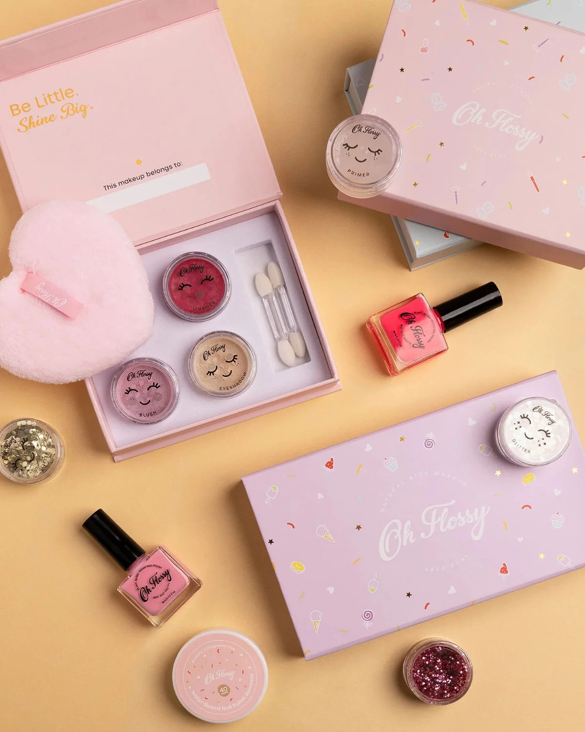 Oh Flossy Sweet Treat non-toxic kids play makeup kit with mineral pigments and plant oils for safe dress-up play.