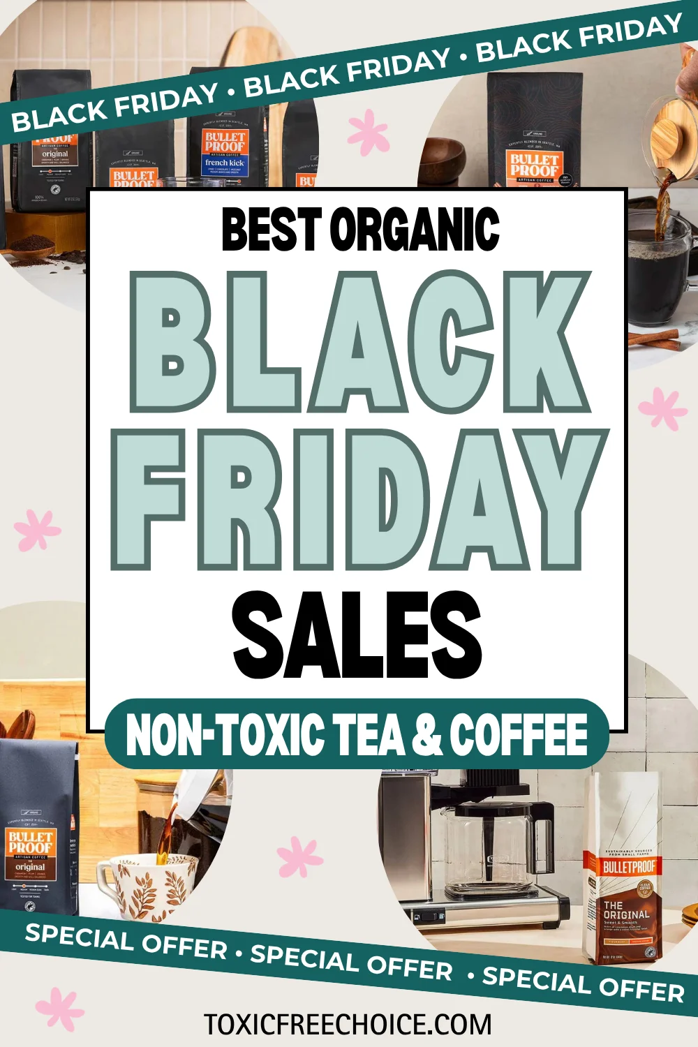 Bulletproof non-toxic coffee and tea tested for mold and mycotoxins, perfect for restocking your morning essentials this Black Friday.