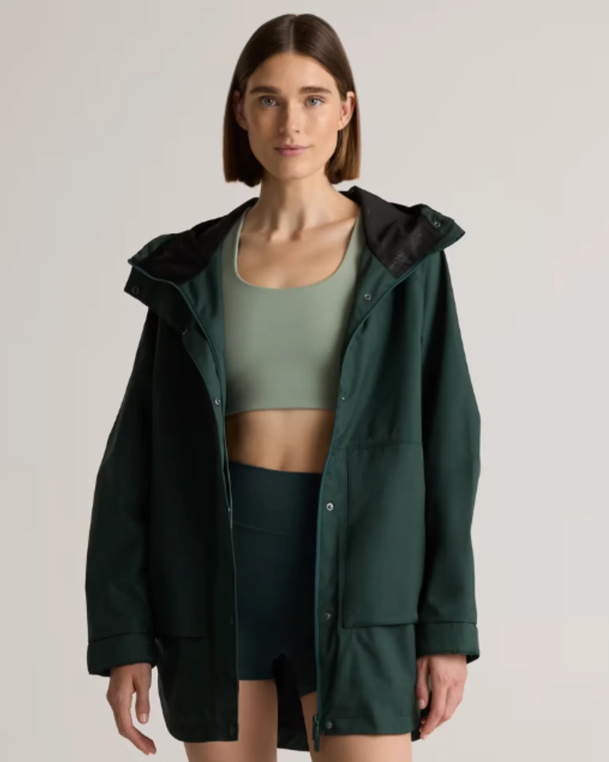 Quince Oversized Waterproof Rain Jacket with OEKO-TEX certification and no PFAS.