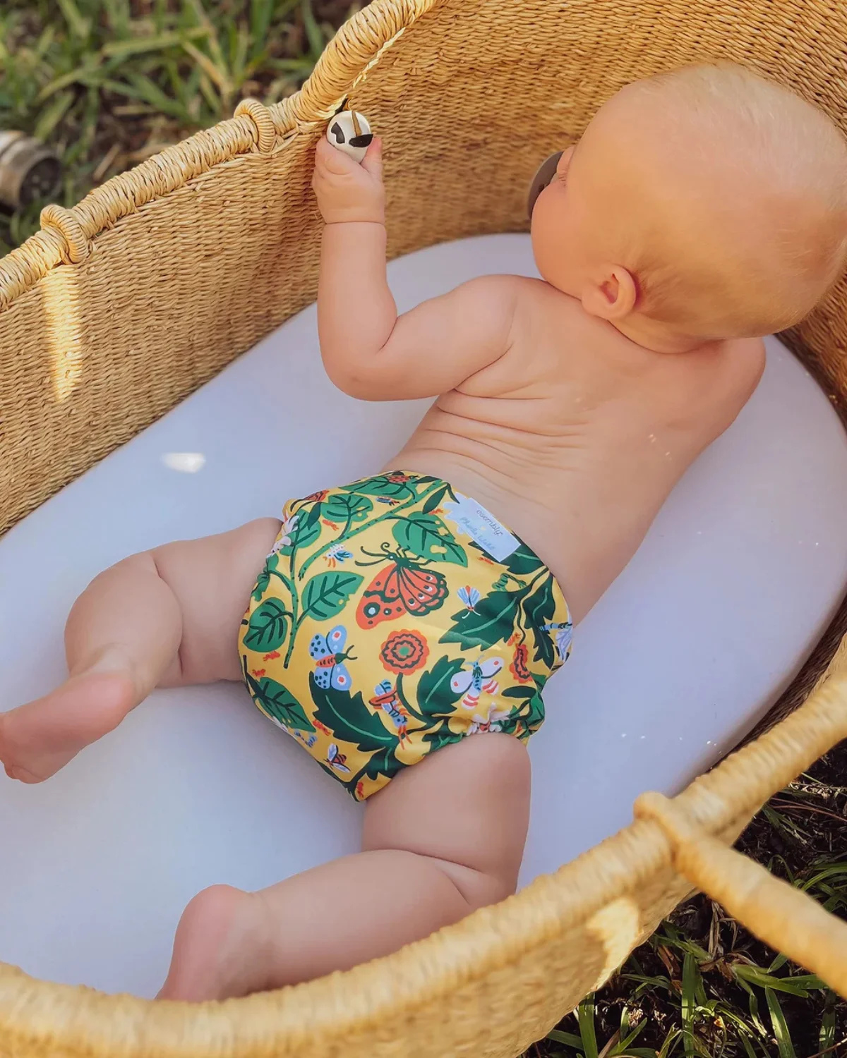 Esembly reusable swim diaper made from recycled polyester with waterproof TPU and no harmful chemicals.
