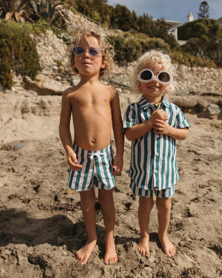 Non-toxic kids' swimwear made from organic cotton and certified recycled fabrics for safer materials.