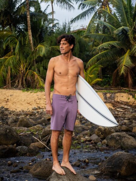 Non-toxic men’s swimwear guide showing safer swim trunks made from natural and low-synthetic materials without PFAS coatings.