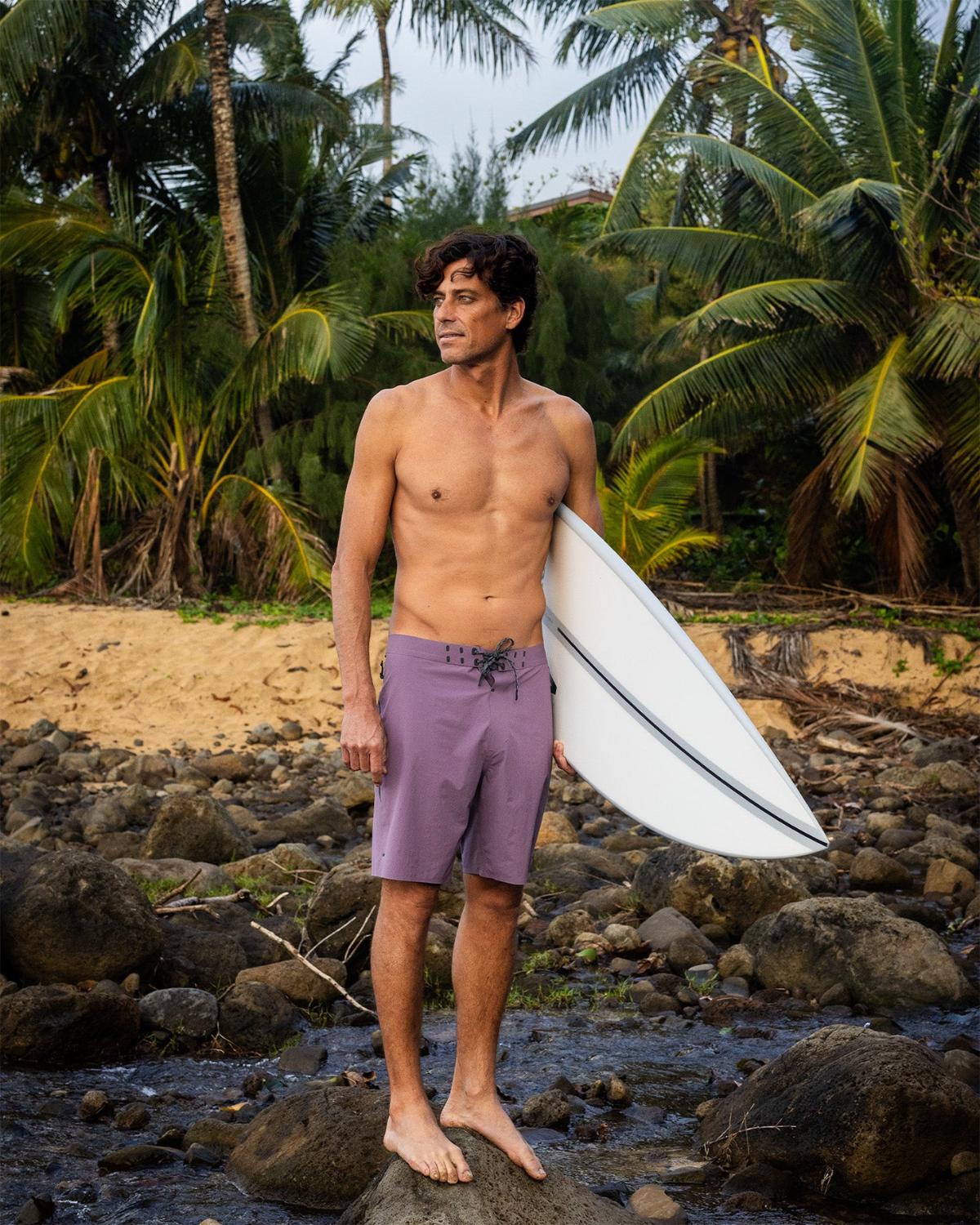 Non-toxic men’s swimwear guide showing safer swim trunks made from natural and low-synthetic materials without PFAS coatings.