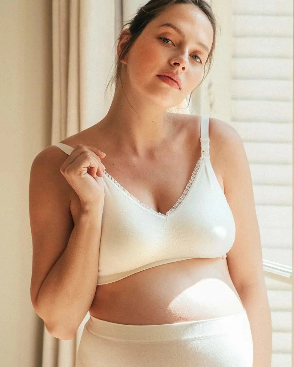 Cache Coeur organic cotton nursing bra designed for fuller bust support and postpartum comfort.