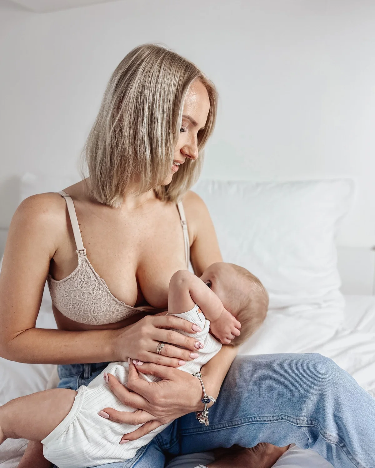 MORROW+MINT organic nursing bra with soft cotton fabrics and modern wire-free postpartum design.