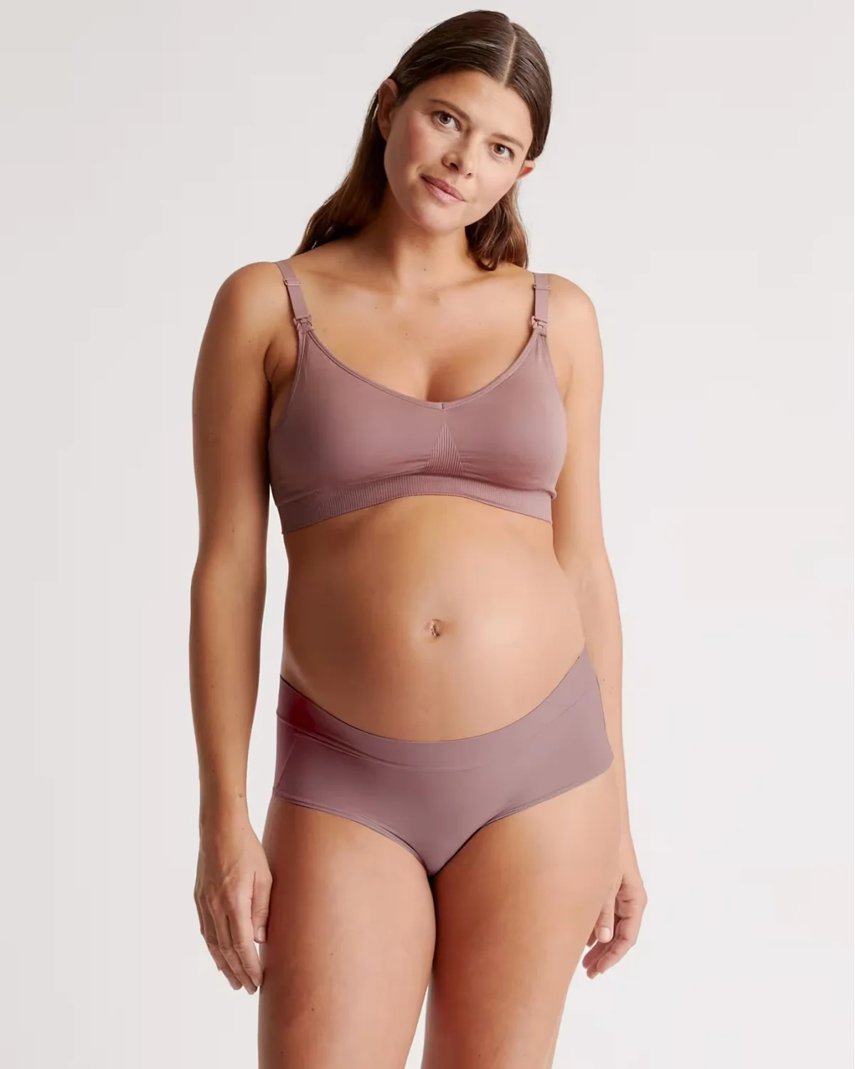 Quince seamless nursing bra made with soft OEKO-TEX certified recycled fabrics for everyday breastfeeding comfort.